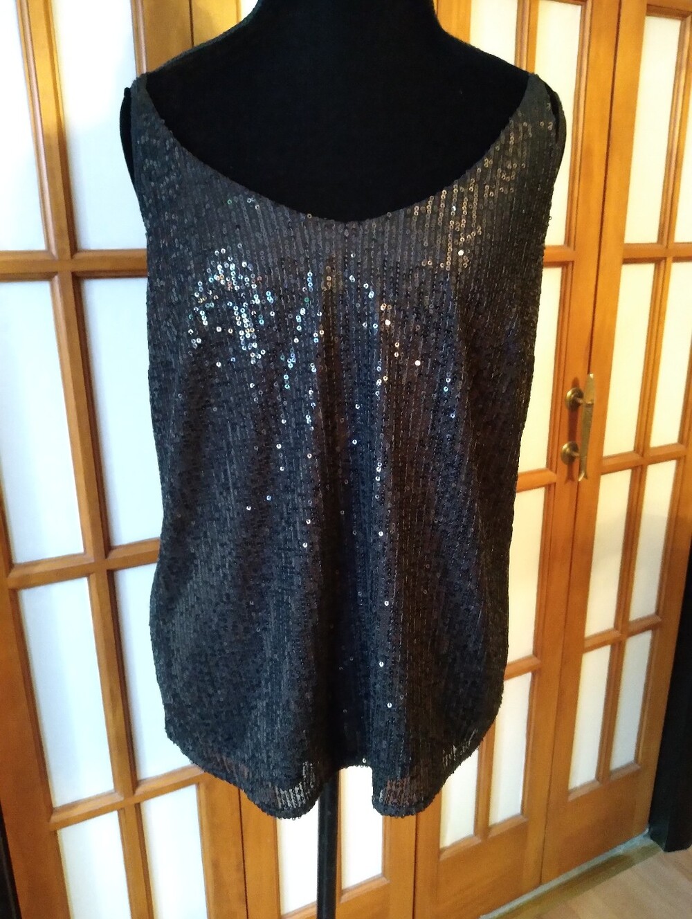 NWT Women's Black Sequined Camisole Tank Top Sz L, Lined